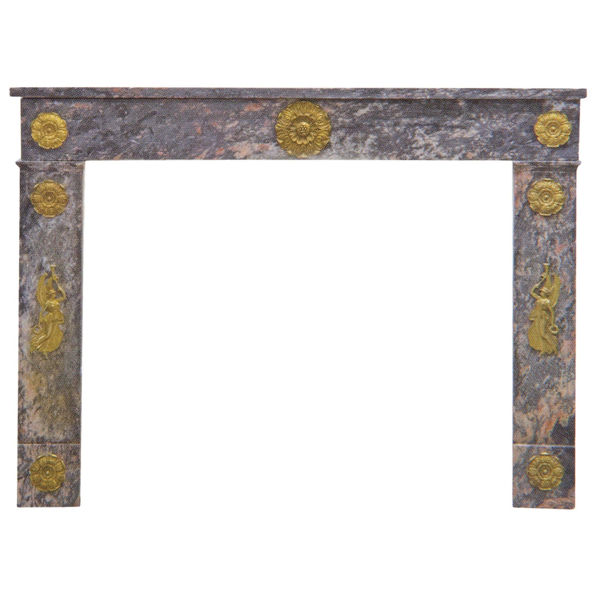   Marble Large Fireplace Mantel with Gilt Bronze Angels Friezes For Sale