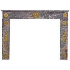   Marble Large Fireplace Mantel with Gilt Bronze Angels Friezes