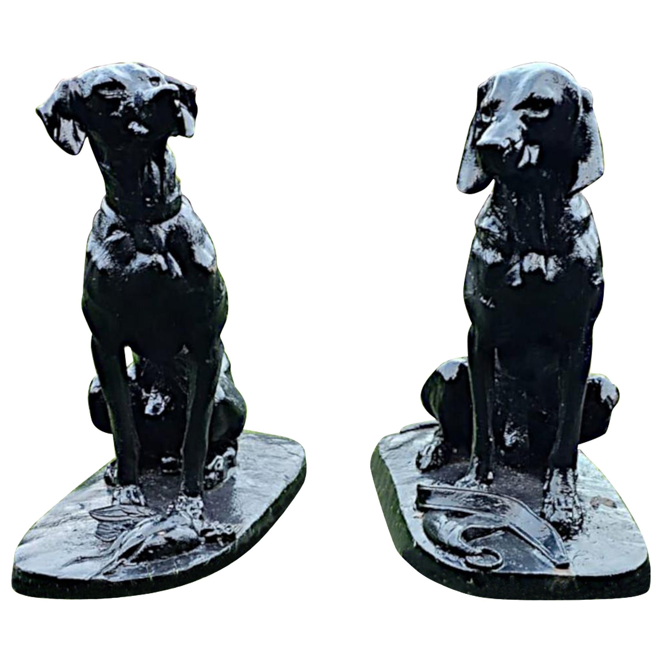 A Rare Pair of 20th Century Animalier Cast Iron Hunting Dogs