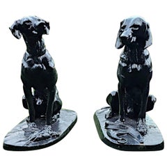 Vintage A Rare Pair of 20th Century Animalier Cast Iron Hunting Dogs