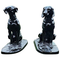 Retro A Rare Pair of 20th Century Animalier Cast Iron Hunting Dogs