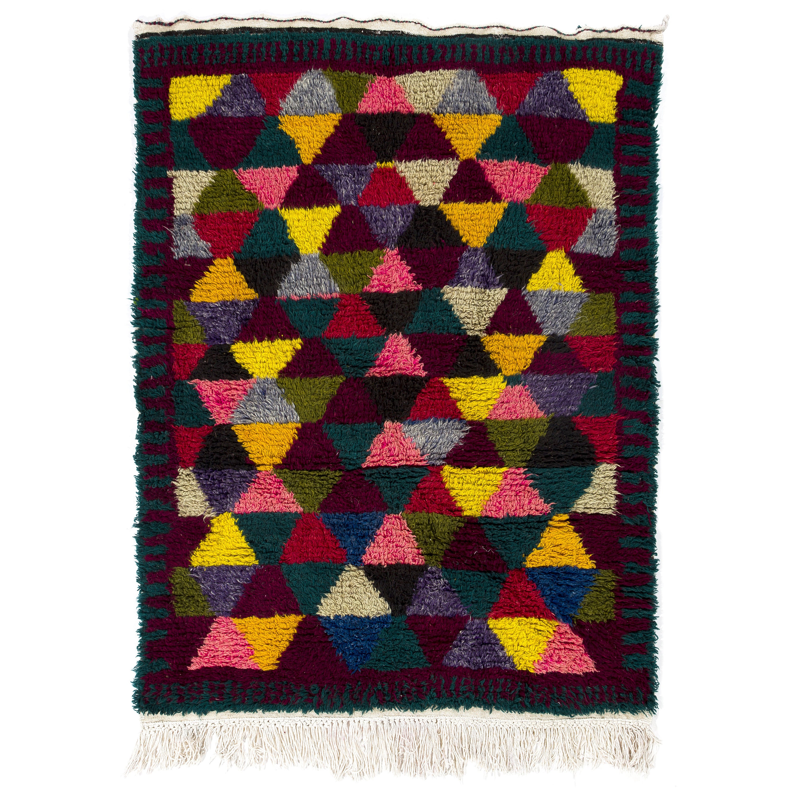 4.2x5.5 Ft Vibrant Handmade Tulu Rug. Soft Cozy Wool Pile. Vintage Wall Hanging