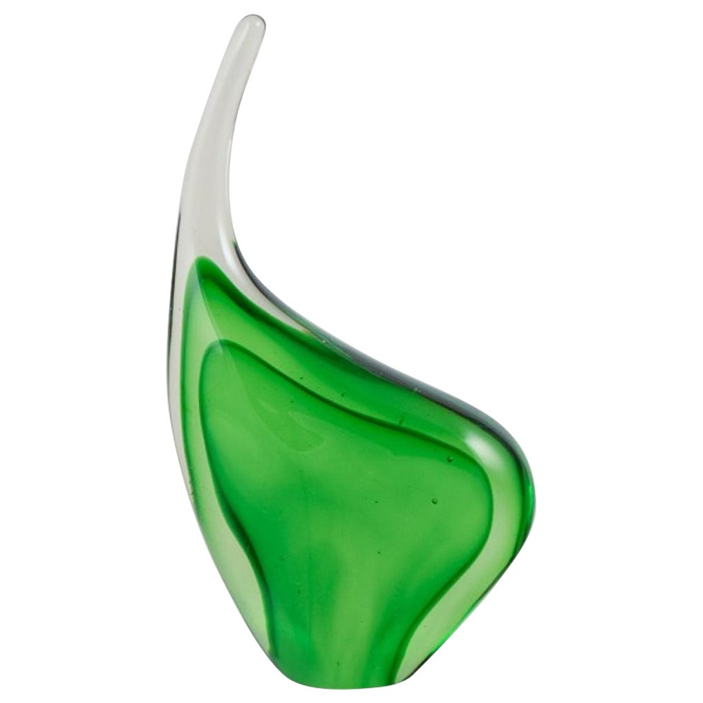 Per Lütken for Holmegaard. Sculpture in green art glass. 1960s For Sale