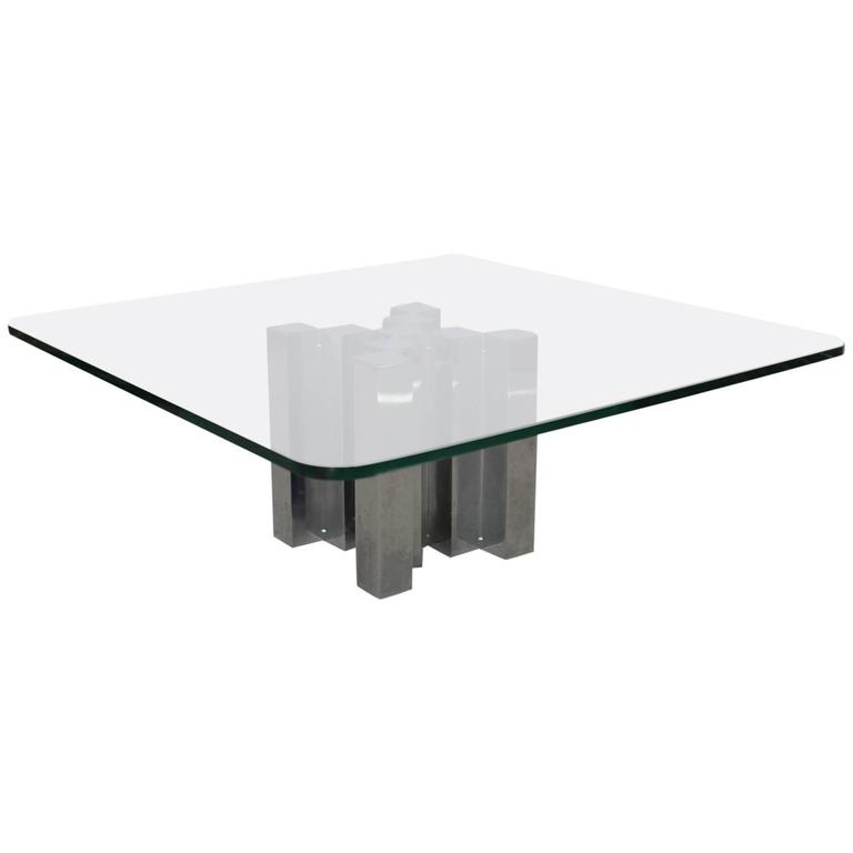 Huge And Massive Chrome Glass Coffee Table Attributed To Huge And Massive Chrome Glass Coffee Table Attributed To Rizzo For