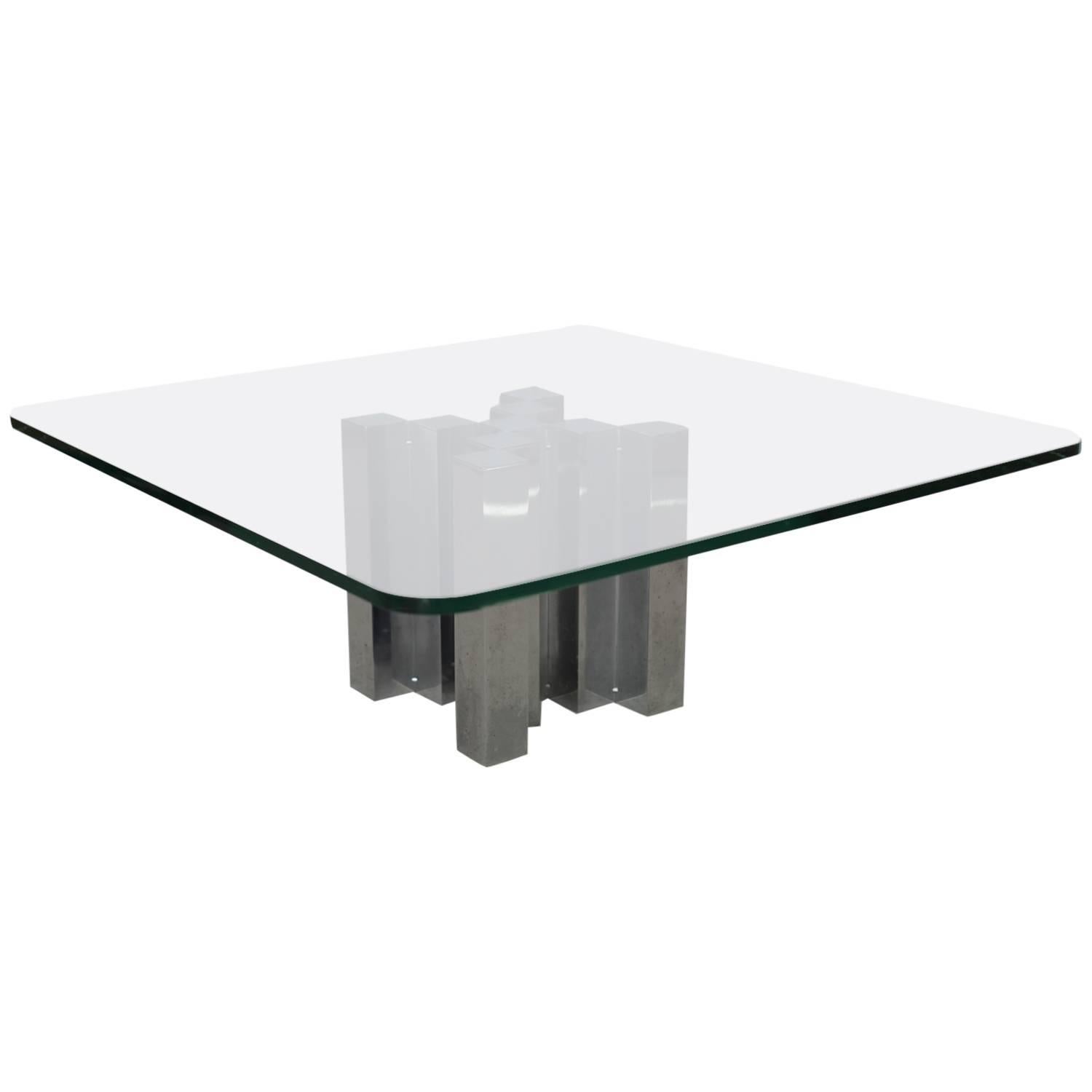 Huge and Massive Chrome and Glass Coffee Table Attributed to Willy Rizzo For Sale