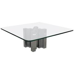 Huge and Massive Chrome and Glass Coffee Table Attributed to Willy Rizzo 1