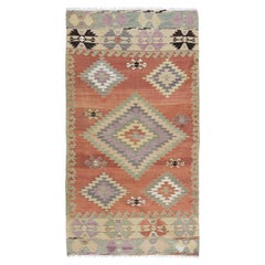 Vintage 4.7x8.7 Ft Colorful Geometric Hand Woven Turkish Kilim, Flat-Weave Red Wool Rug