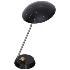 Huge Black Table Lamp with Chrome, Copper and Brass Details