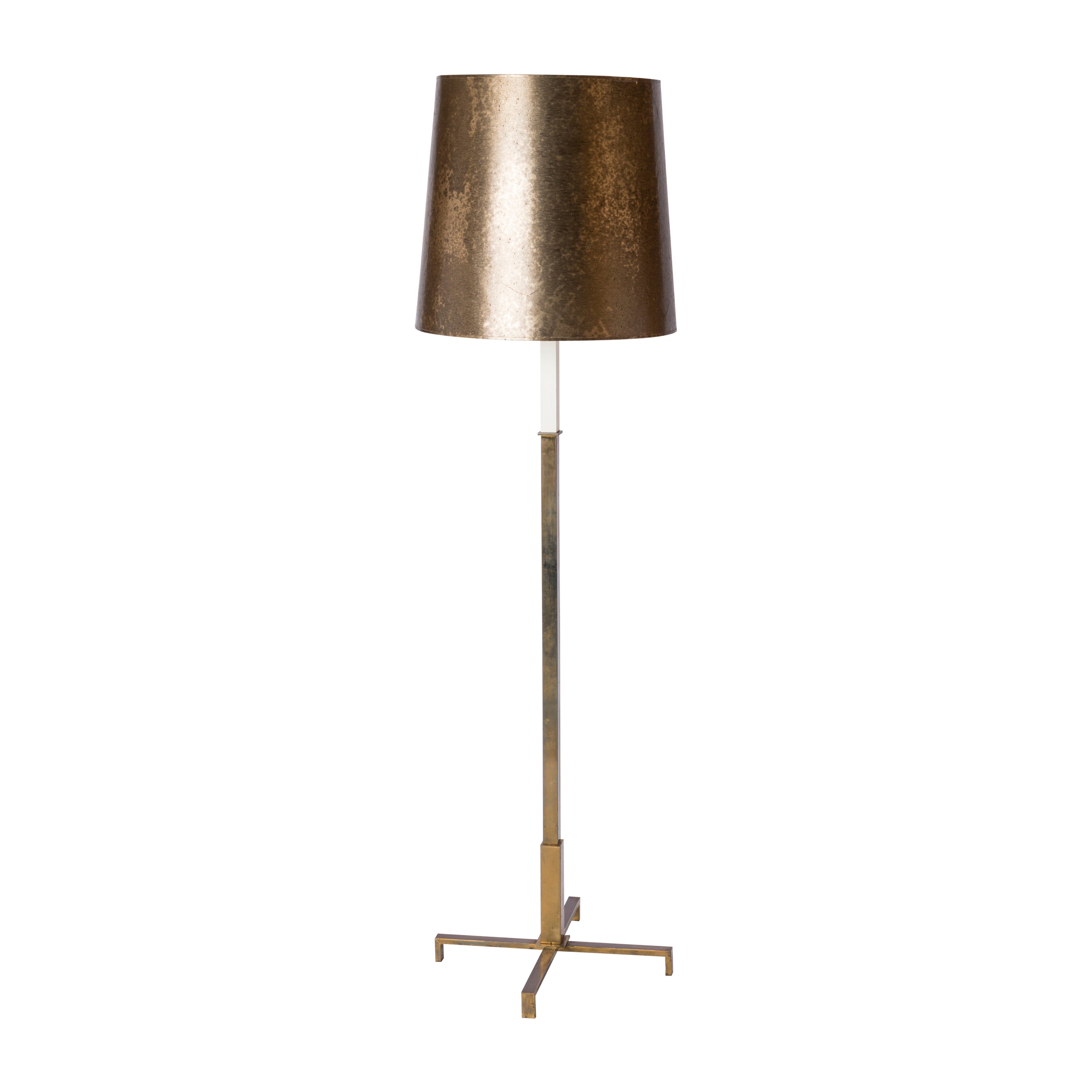 Brass, White Lacquered Steel & Opaline Floor Lamp - Germany 1970's For Sale