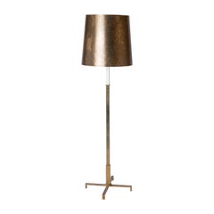 Brass, White Lacquered Steel & Opaline Floor Lamp - Germany 1970's