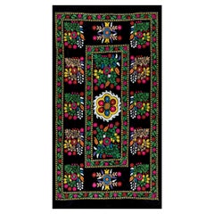 4x7.4 Ft Silk Embroidery Table Cover, Colorful Wall Hanging, Vintage Bedspread