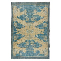 7x10.2 Ft Vintage Hand Knotsted Chinese Art Deco Rug in Beige and Blue Colors