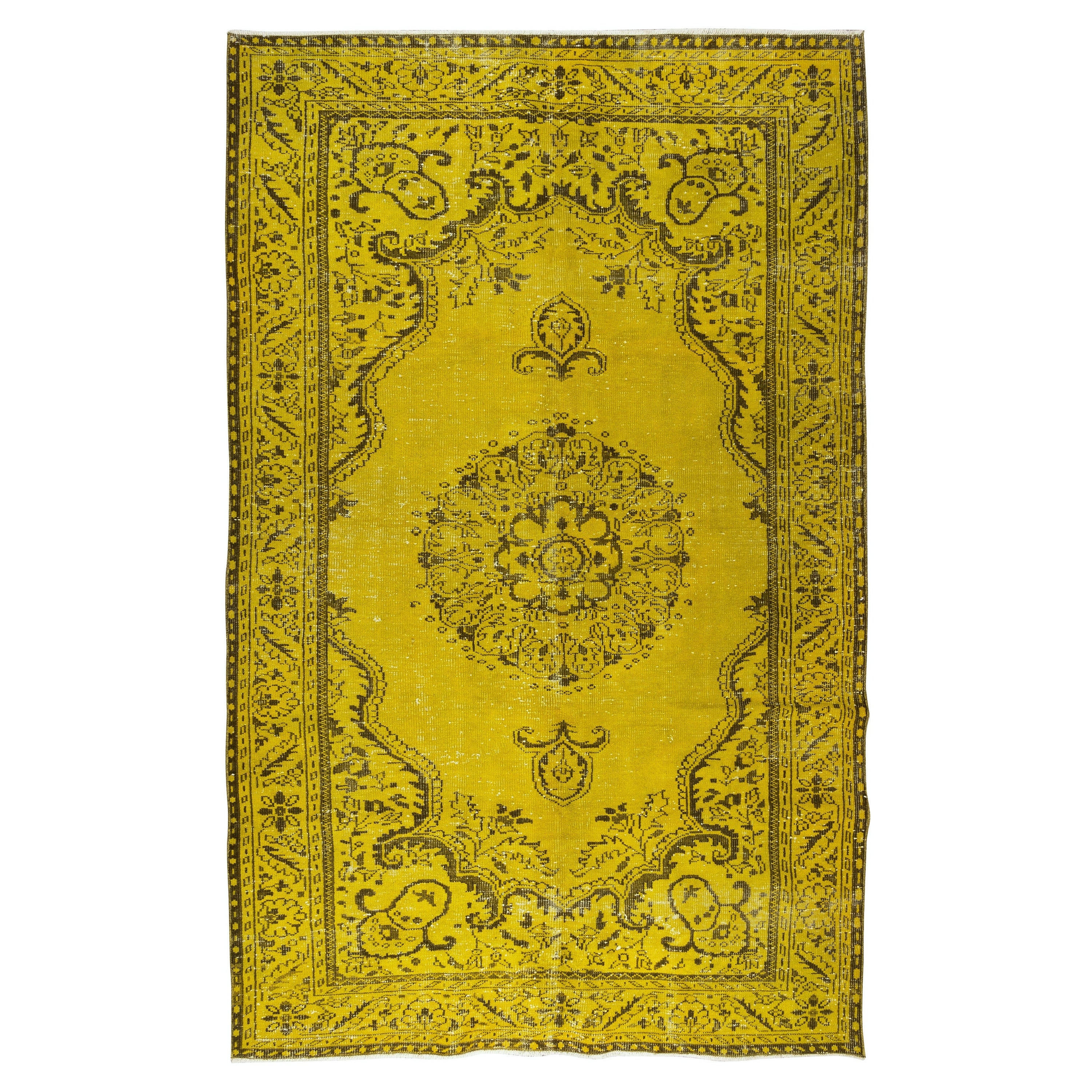 6.2x10.3 Ft Tapis jaune. Tapis turc vintage fait à la main, décoration moderne de la maison en vente