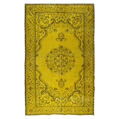 6.2x10.3 Ft Gelber Flächenteppich. Handgefertigter türkischer Vintage-Teppich, modernes Wohndekor