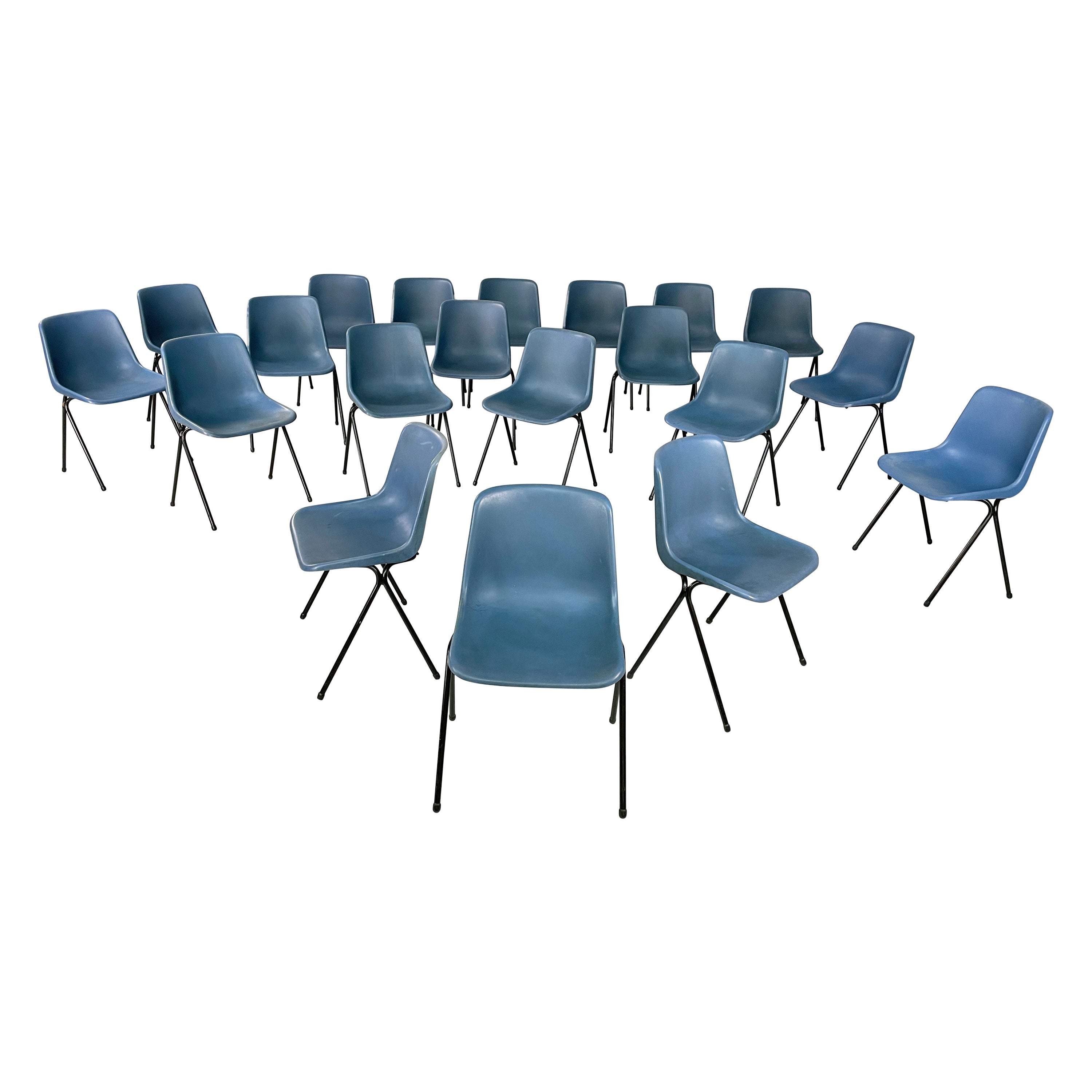 Italian modern Stackable chairs in blue plastic and black metal, 2000s For Sale