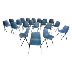 Used Italian modern Stackable chairs in blue plastic and black metal, 2000s