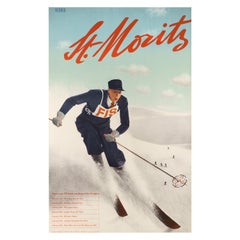 Affiche vintage d'origine de course de ski à St. Moritz, Suisse