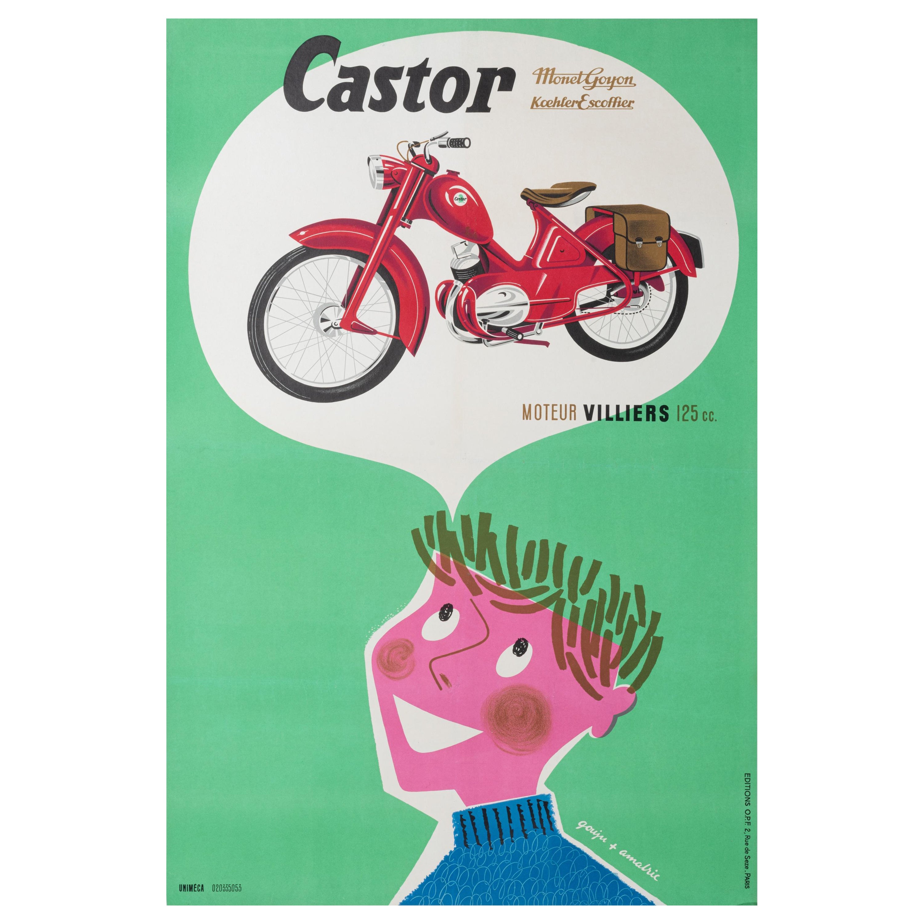 Gouju Amalric, Original Motocycle Poster, Castor, Monet Goyon Koehler, 1956 For Sale