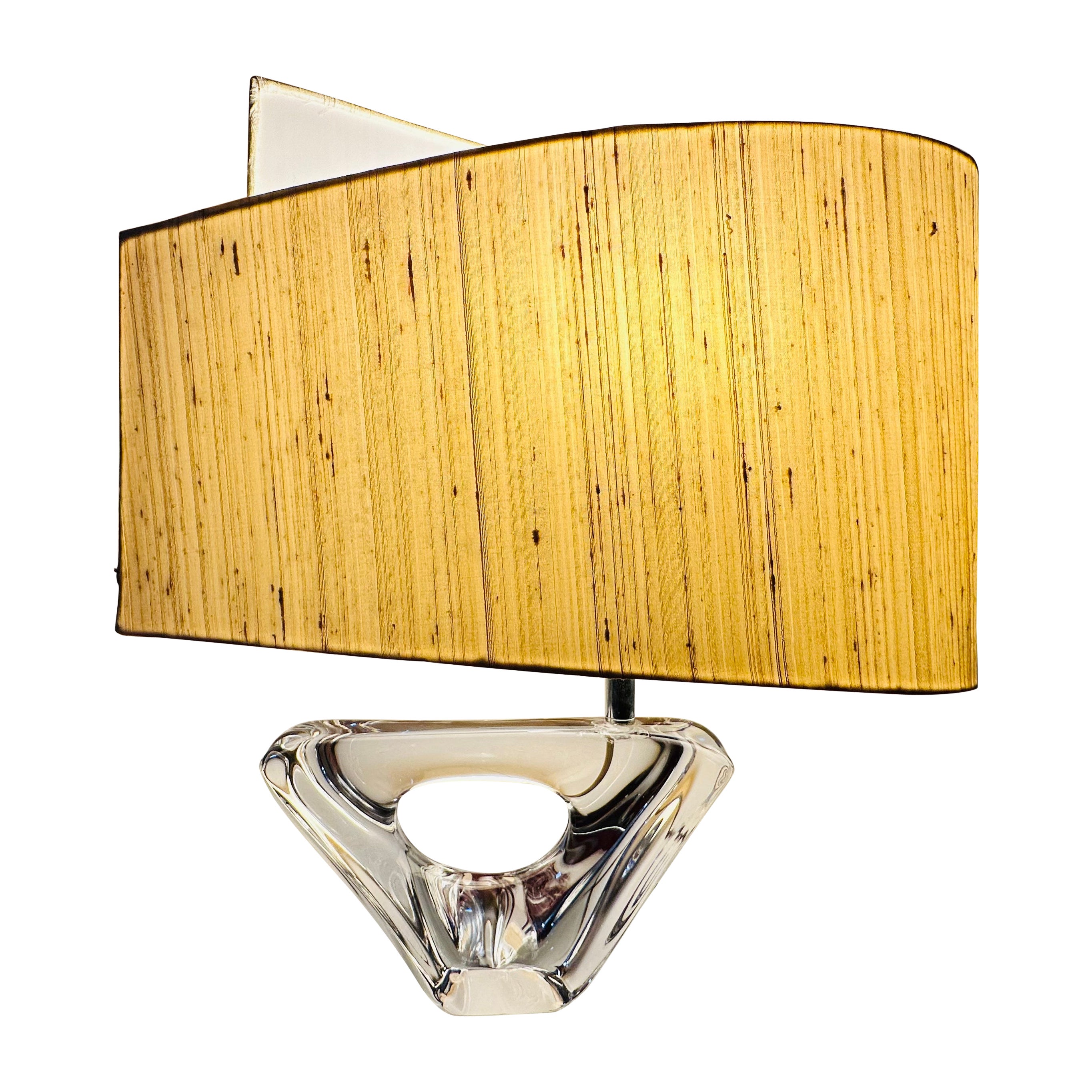 Lampe de table DAUM France des années 1950 en cristal de verre et voilier signé avec abat-jour d'origine