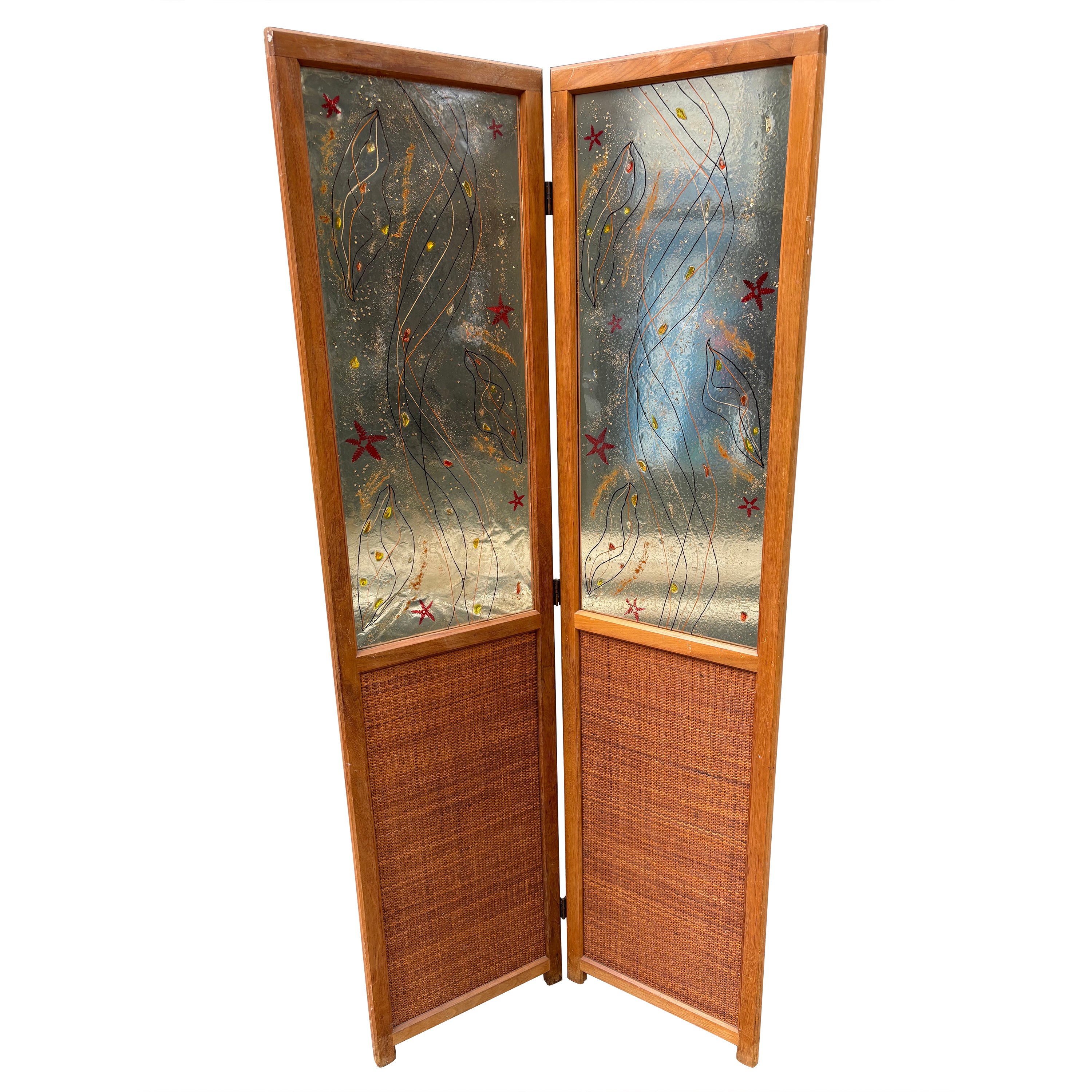 2 Panel Folding Screen with Abstract Lucite Panels For Sale