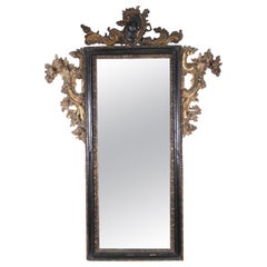 Antique 18th Century Black and Gilt Italian Mirror
