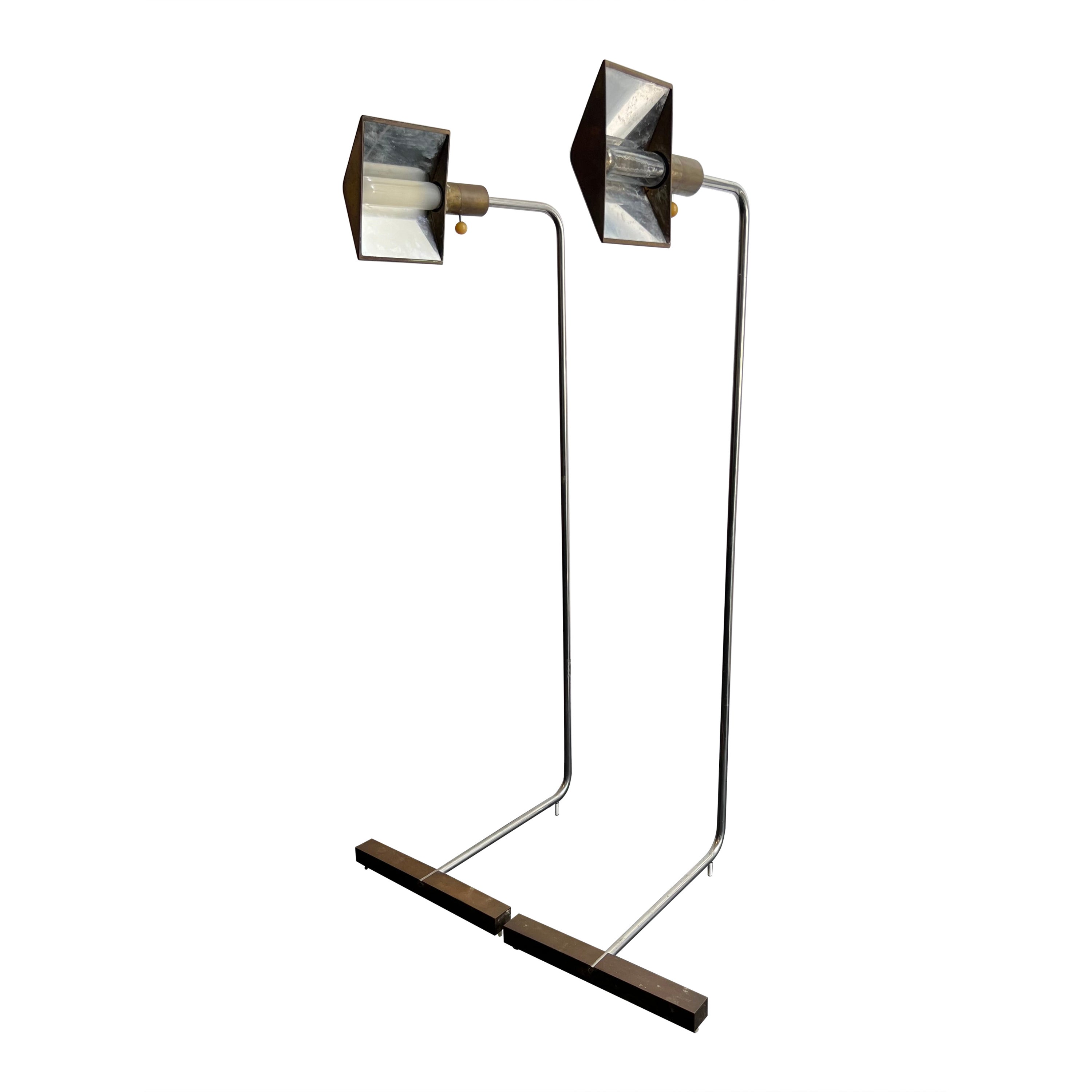 Early Cedric Hartman Mixed Metal Floor Lamps- A Pair For Sale
