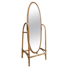 Retro Mid Century Italian Bamboo Rattan Freestanding Floor Full Length Mirror 