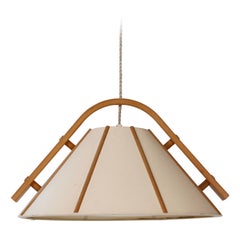 Lampe à suspension scandinave moderne en bois de hêtre de Jan Wickelgren, 1970, Suède 