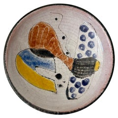 Piatto in ceramica con pittura astratta Objet d'Art 