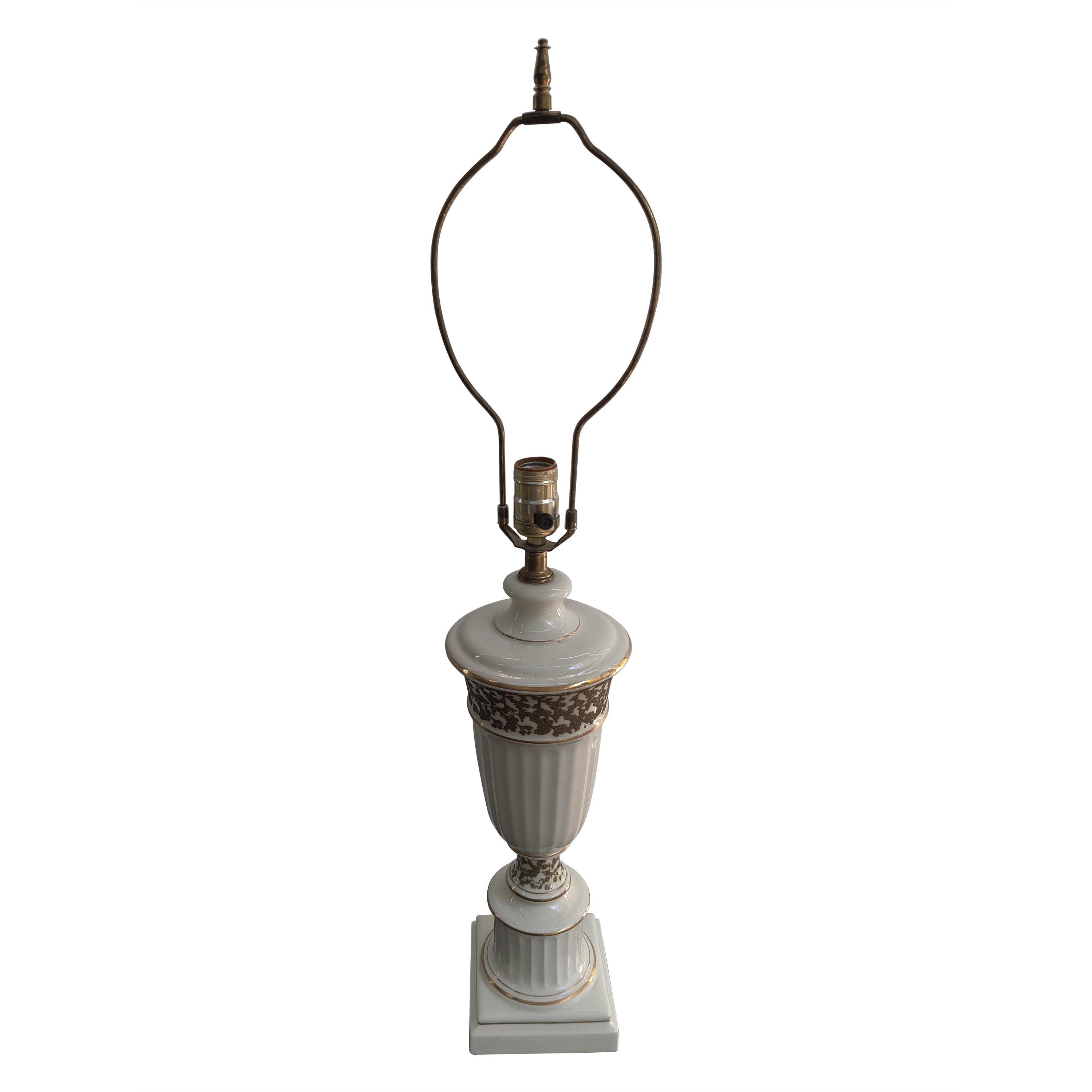 Hollywood Regency Gold Gilt Embossed Trim Ceramic Lamp For Sale