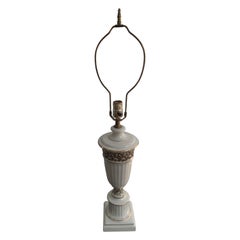 Retro Hollywood Regency Gold Gilt Embossed Trim Ceramic Lamp