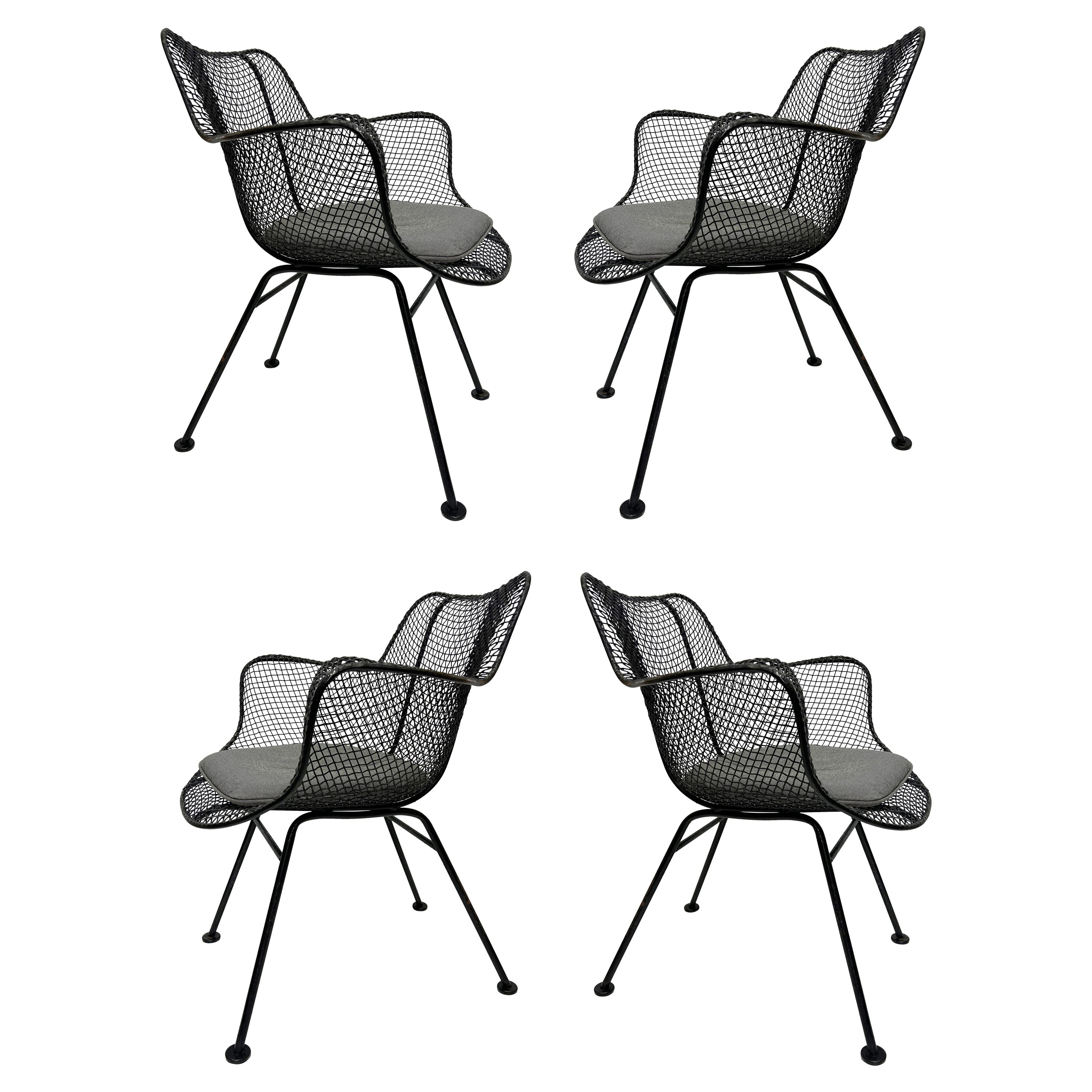 1950s Russell Woodard Black Sculptura Armchairs, Set of 4   For Sale