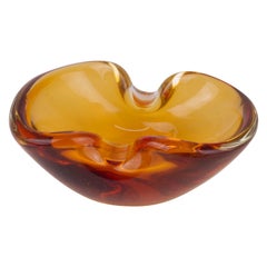 Vintage Murano Clear and Amber Sommerso Glass Geode Bowl Ashtray 