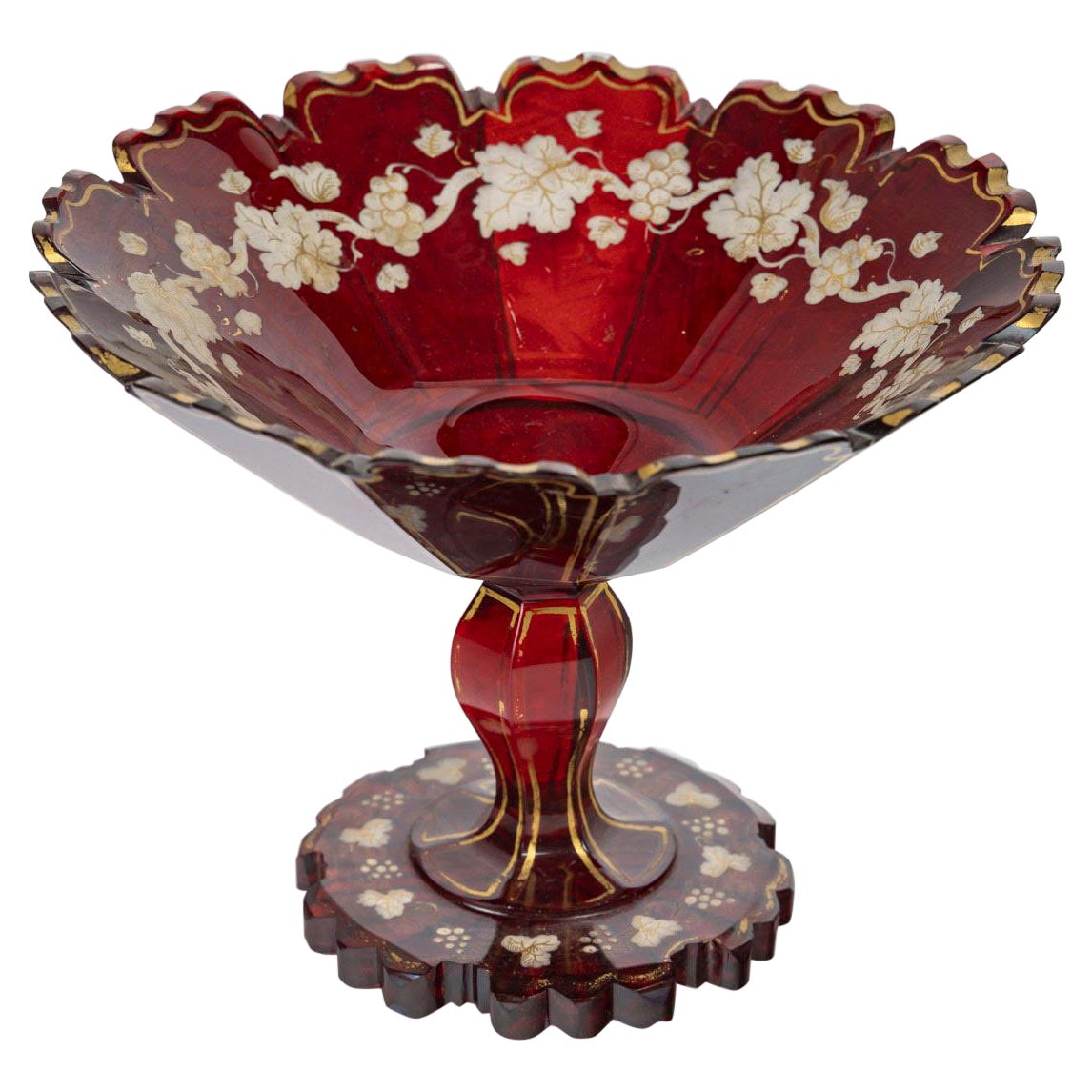 Bohemian Red Enamelled Crystal Bowl, 19th Century, Napoleon III Period. For Sale