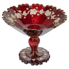 Antique Bohemian Red Enamelled Crystal Bowl, 19th Century, Napoleon III Period.
