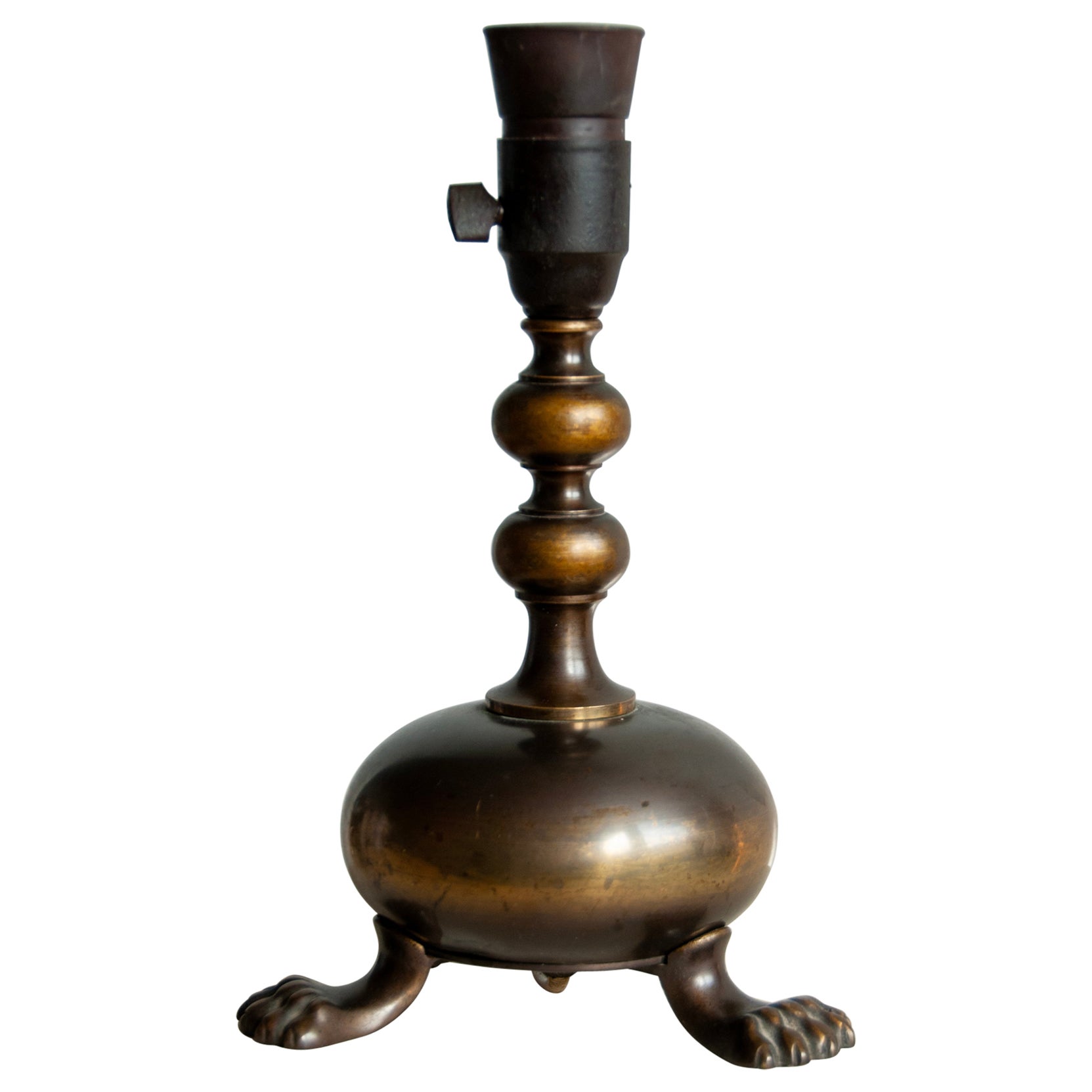 1920s French Bronze Table Lamp with Lion Feet For Sale