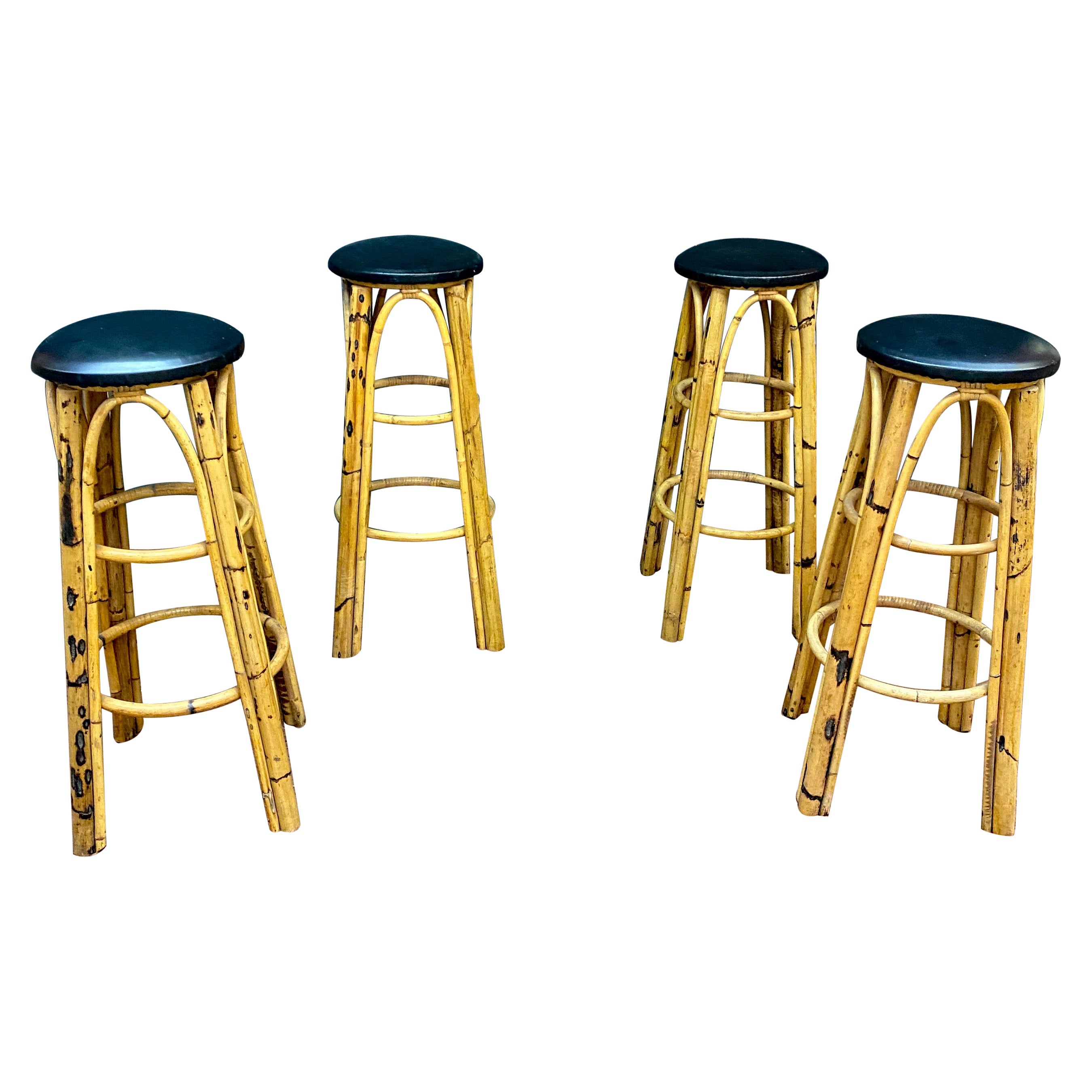 Set of 4 high bamboo stools circa 1960/1970 For Sale