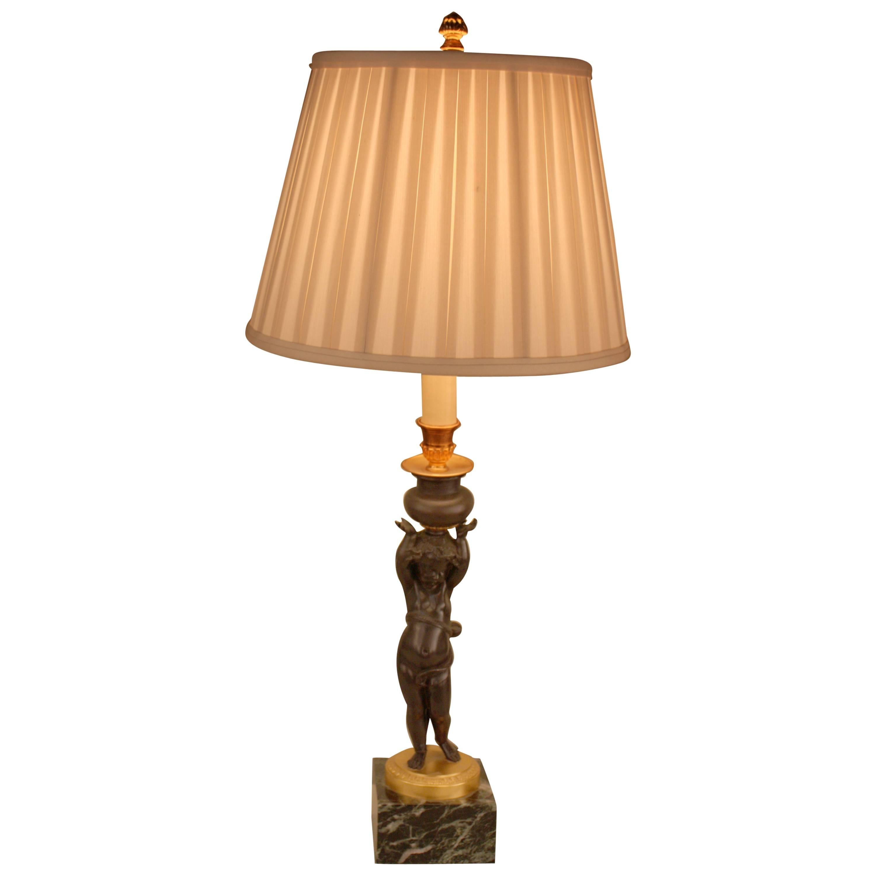 Fabulous French Bronze Candlestick Lamp