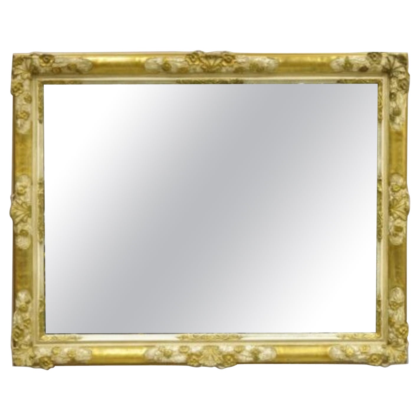 Vintage FJ Newcomb Italian Regency Style Gold Cream Gilt Rectangular Wall Mirror For Sale
