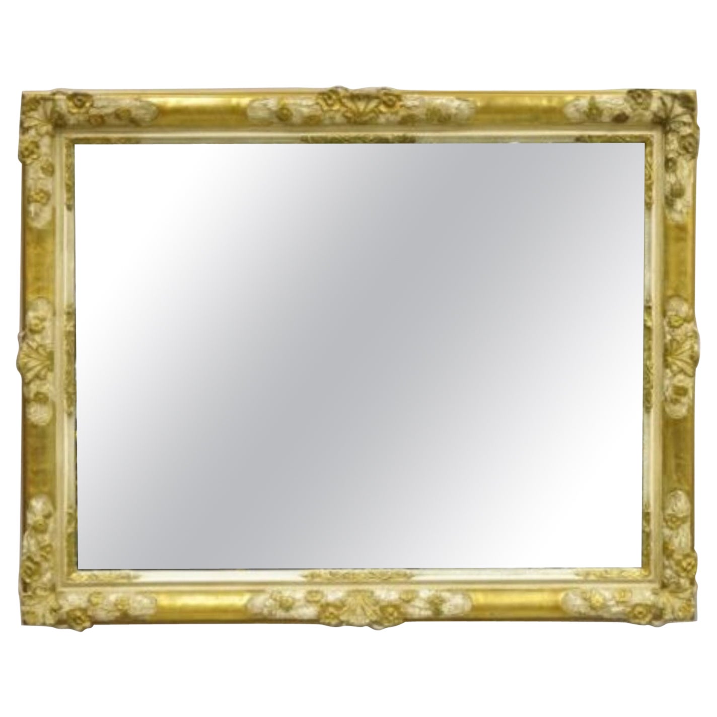 Specchio da parete rettangolare d'epoca FJ Newcomb in stile Regency Oro Crema Dorato