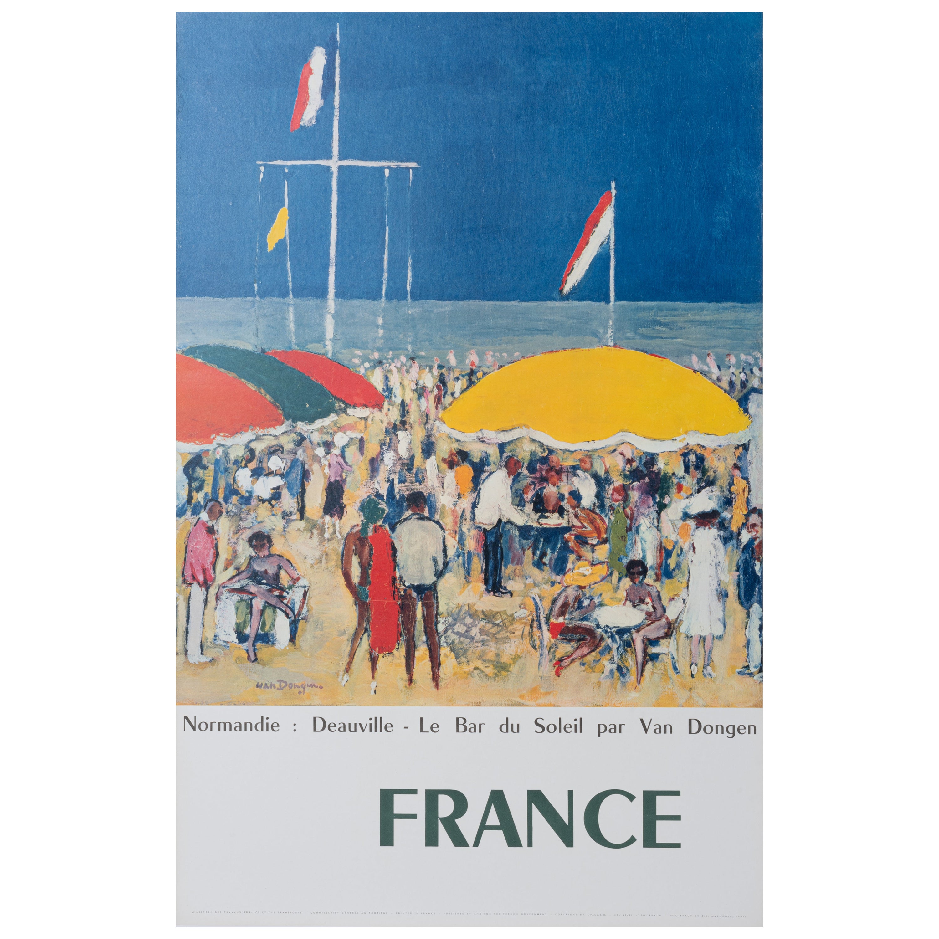 Van Dongen, Original Tourism Poster, Deauville Normandy, Fauvism, Sea Beach 1979 For Sale