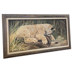 Vintage Original Framed and Signed Painting of Lion Cub by Lori Benton Circa1988