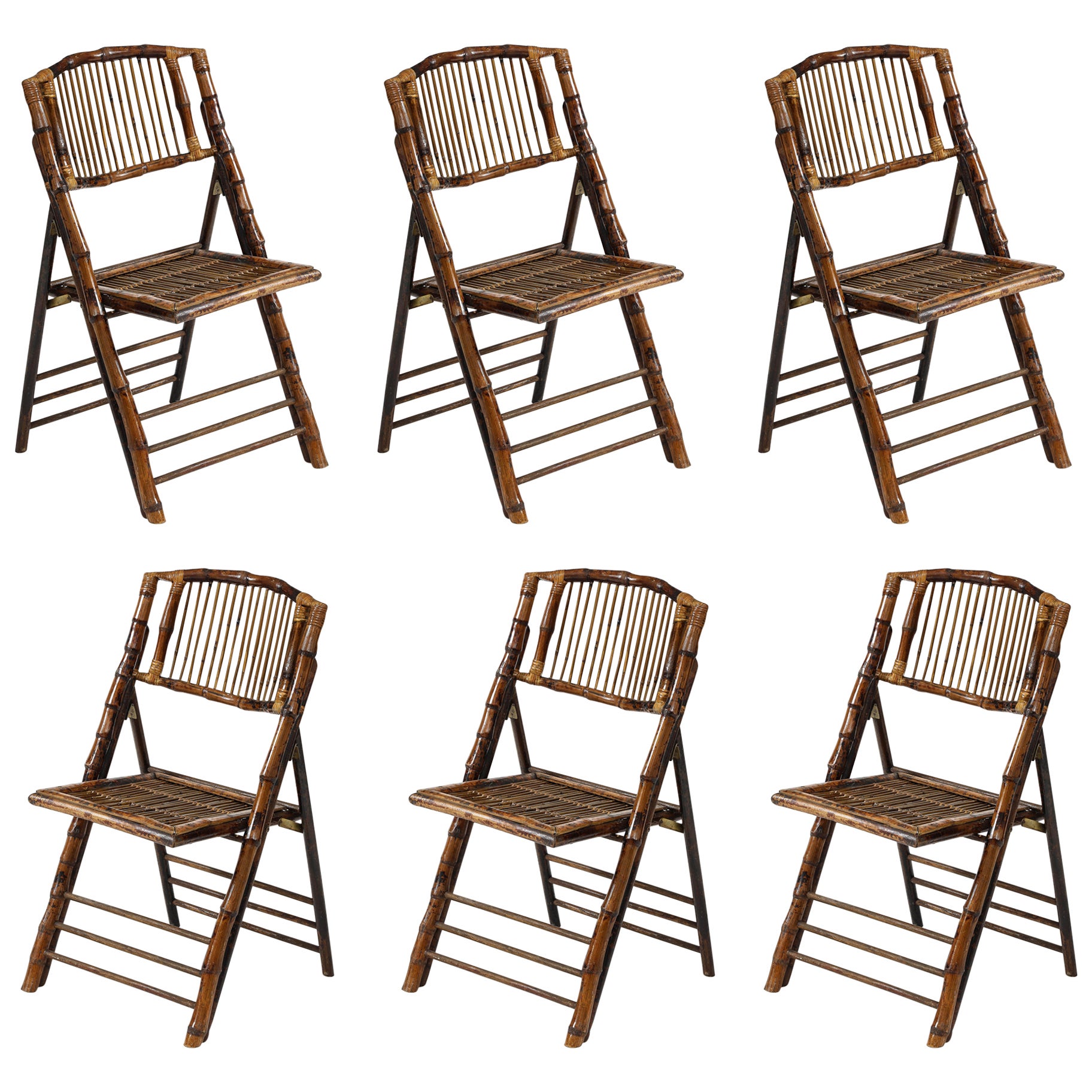 Set of 6 Italian Bamboo Folding Chairs, Tito Agnoli Style For Sale