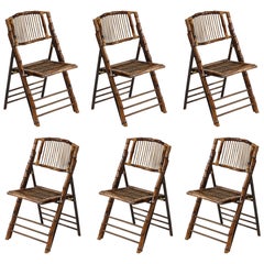 Ensemble de 6 chaises pliantes italiennes en bambou, style Tito Agnoli