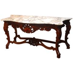 Vintage Louis XV Rococo Style Marble-Top Console Table