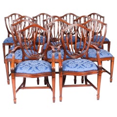 Retro Set 12 English Hepplewhite Revival Dining Chairs 20th Century