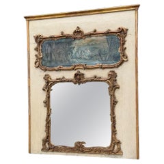 Fireplace Mirror Or Trumeau, Oil On Canvas And Gilded Wood, 18th Century