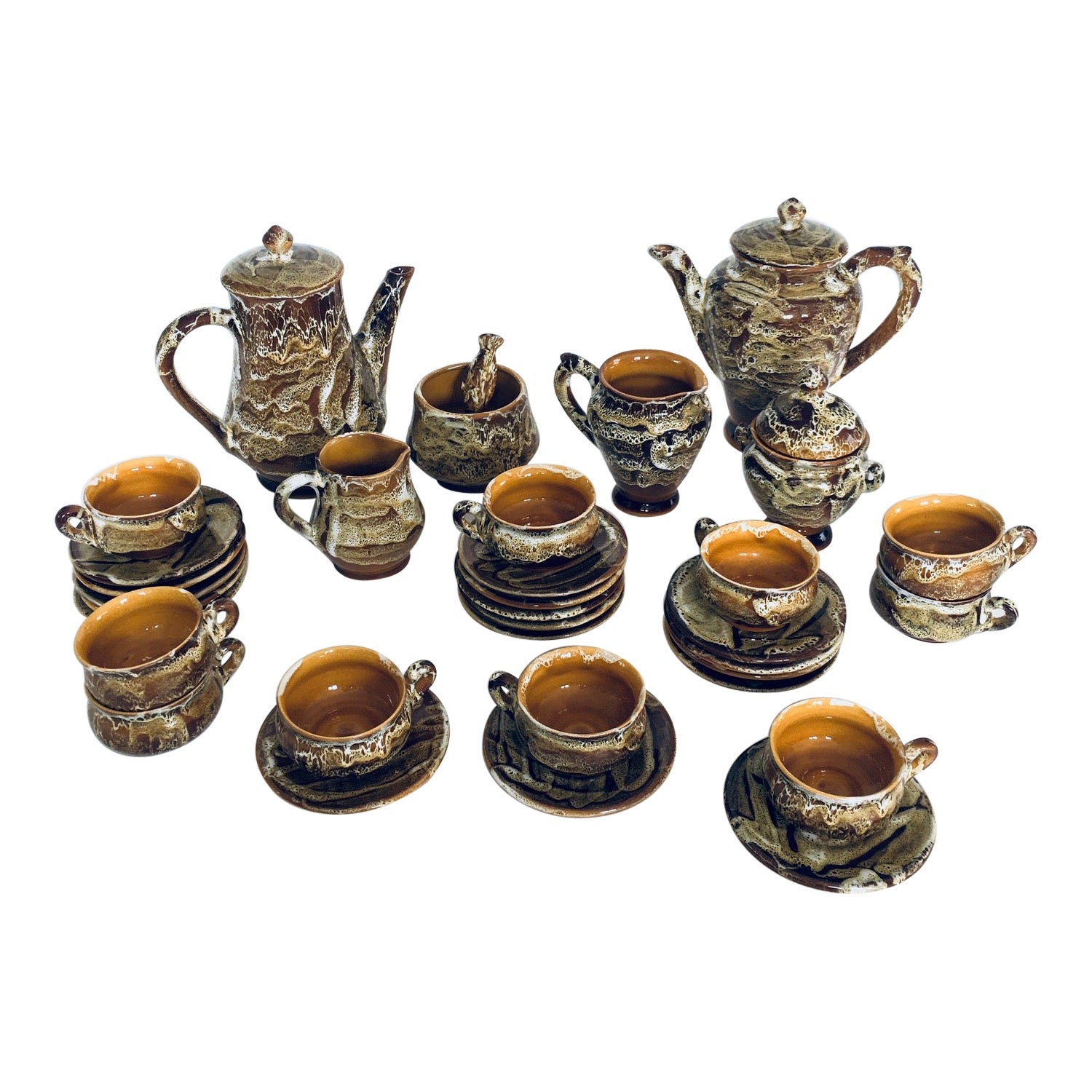 Midcentury Art Studio Pottery Tea & Coffee Service set, Vallauris France 1960's For Sale