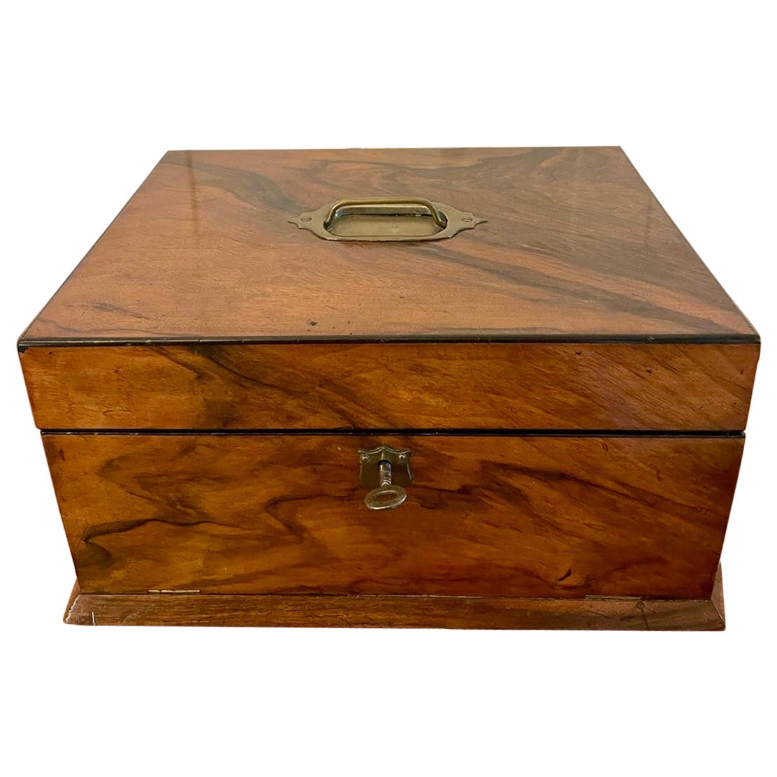 Antique Victorian Quality Figured Walnut Sewing Box For Sale