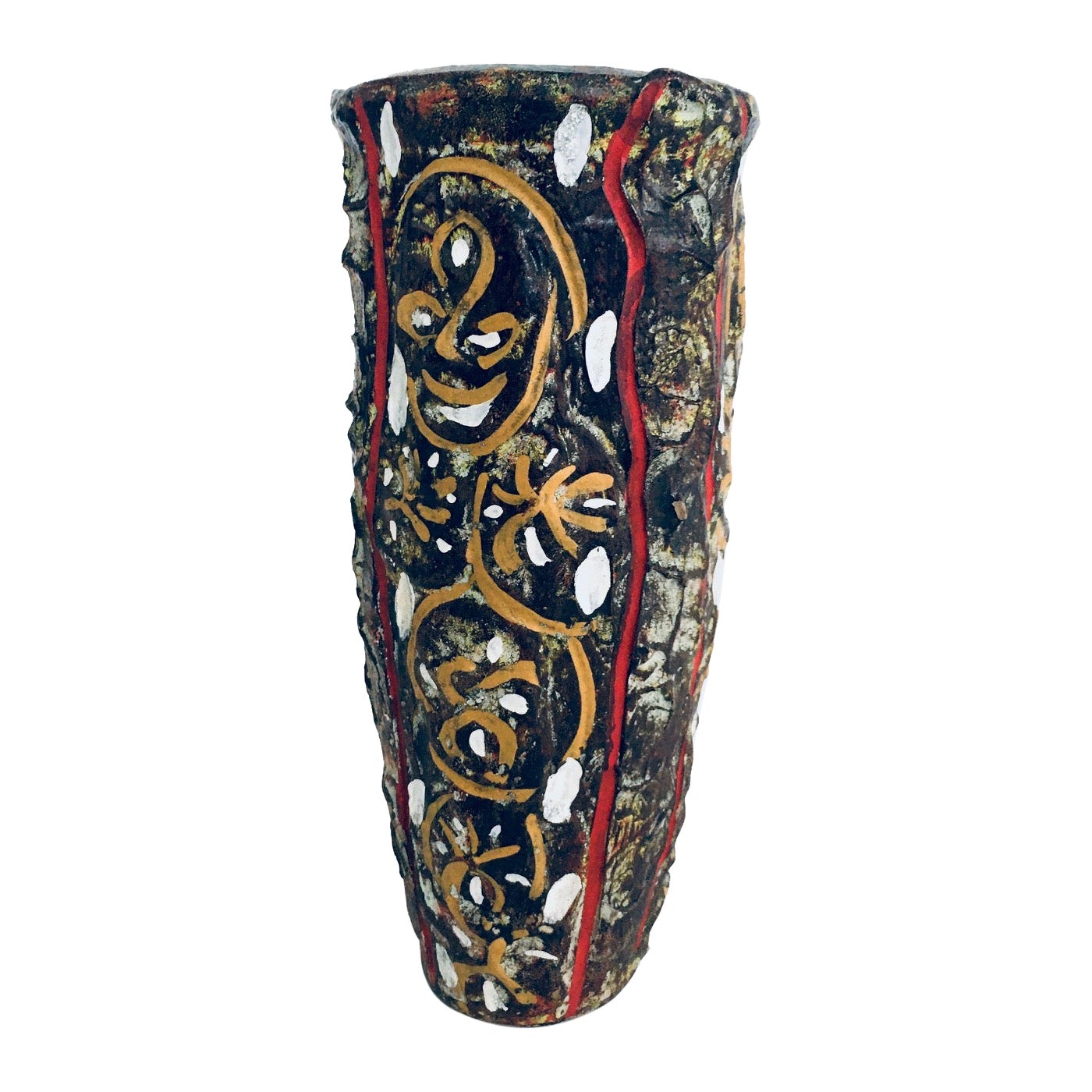 RARE Brutalist Design Art Pottery Studio Painted Vase, Belgium 1960's For Sale